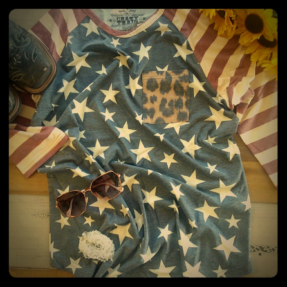 Stars,stripes,and leopard shirt